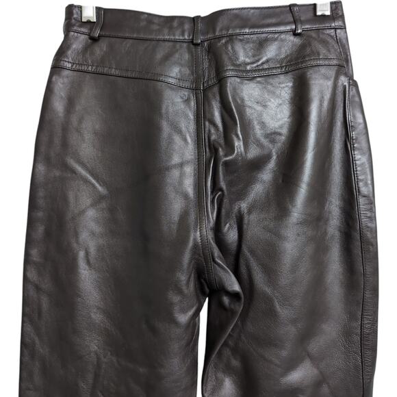 Rem Garson Brown Straight Leg Zipper High Rise Leather Pants Size 6 - Picture 5 of 14